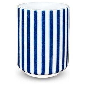 Hand-Painted Mino Ware Yunomi - 6.7 fl oz Japanese teacup - Striped Blue & White